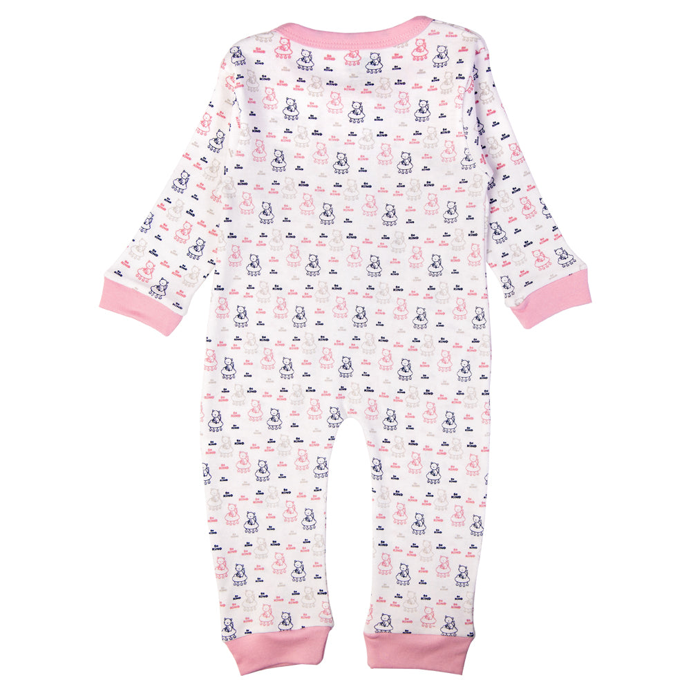 Babies Basic - Printed Cotton Long Sleeves Sleepsuit/Romper - Pink/White