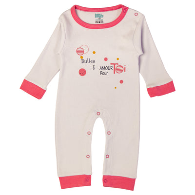 Babies Basic - Printed Cotton Long Sleeves Sleepsuit/Romper - Pink/Cream