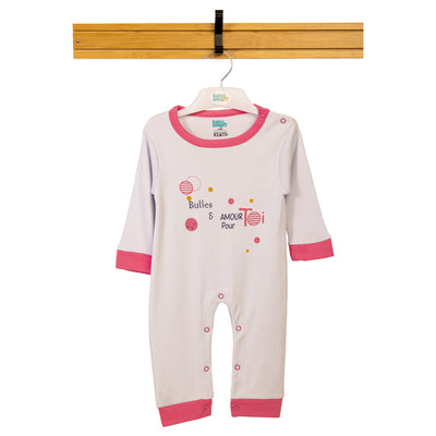 Babies Basic - Printed Cotton Long Sleeves Sleepsuit/Romper - Pink/Cream