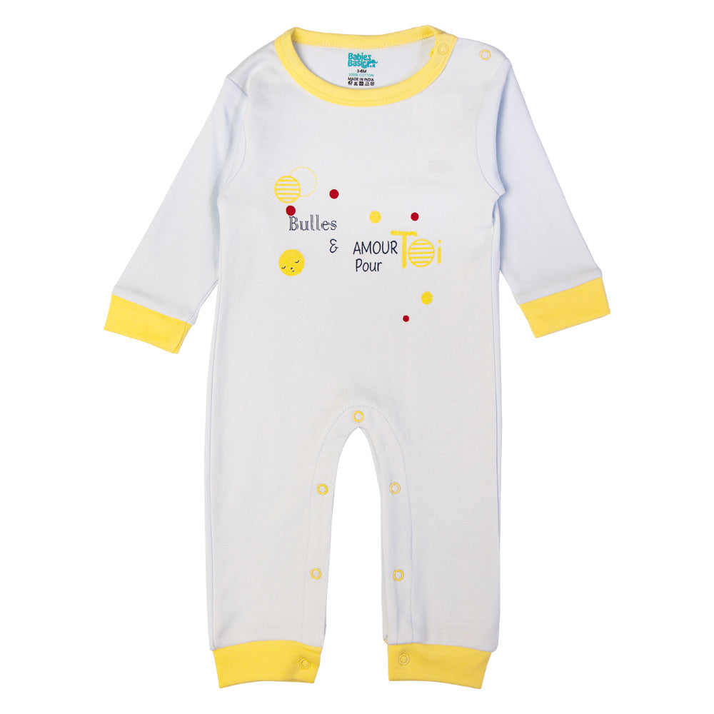 Babies Basic - Printed Cotton Long Sleeves Sleepsuit/Romper - Blue/Yellow