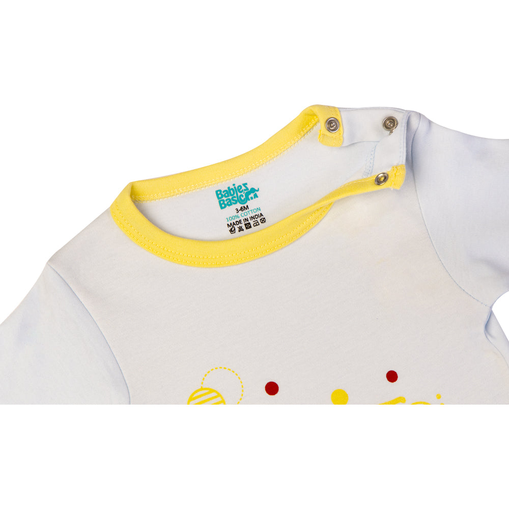 Babies Basic - Printed Cotton Long Sleeves Sleepsuit/Romper - Blue/Yellow