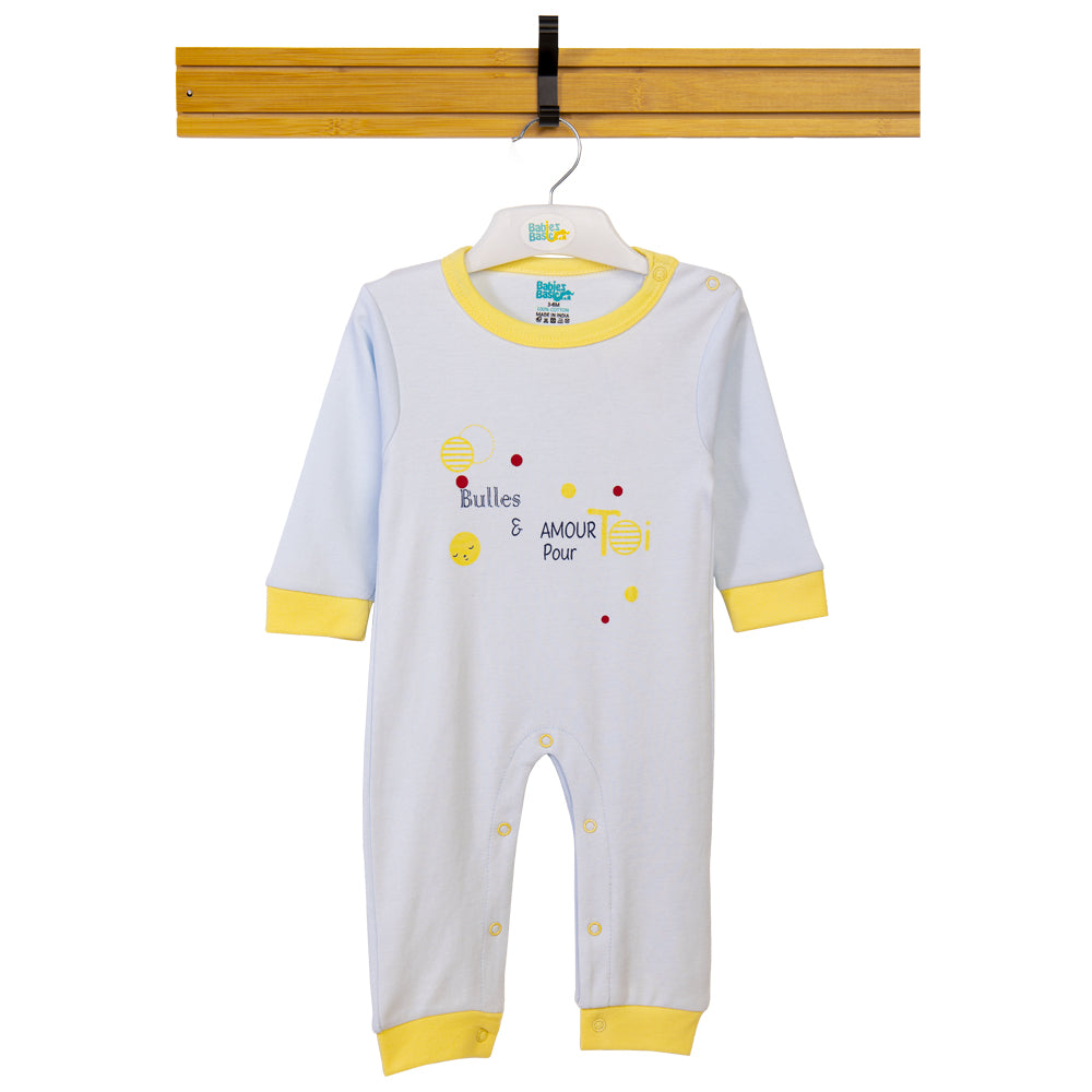 Babies Basic - Printed Cotton Long Sleeves Sleepsuit/Romper - Blue/Yellow