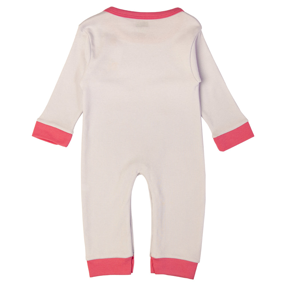 Babies Basic - Printed Cotton Long Sleeves Sleepsuit/Romper - Pink/Cream
