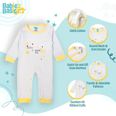 Babies Basic - Printed Cotton Long Sleeves Sleepsuit/Romper - Blue/Yellow