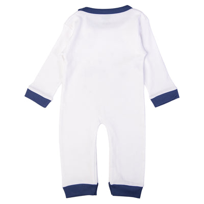 Babies Basic - Printed Cotton Long Sleeves Sleepsuit/Romper - Blue/White