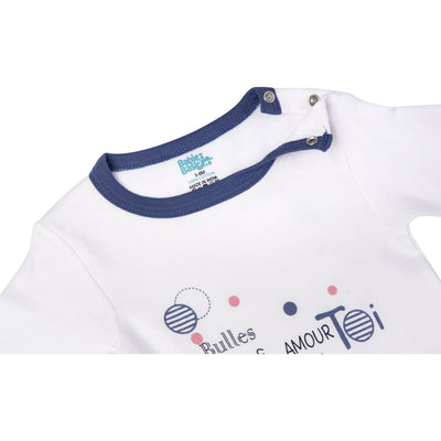 Babies Basic - Printed Cotton Long Sleeves Sleepsuit/Romper - Blue/White