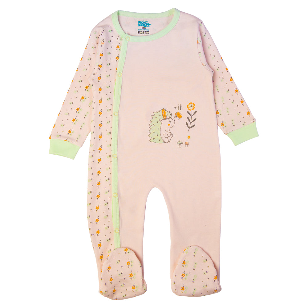 Babies Basic - Printed Cotton Long Sleeves Sleepsuit/Romper - Rose Gold/Pink