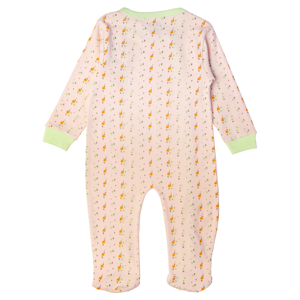 Babies Basic - Printed Cotton Long Sleeves Sleepsuit/Romper - Rose Gold/Pink