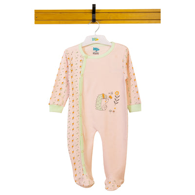 Babies Basic - Printed Cotton Long Sleeves Sleepsuit/Romper - Rose Gold/Pink