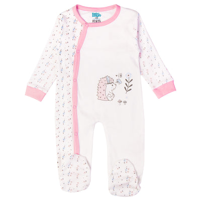 Babies Basic - Printed Cotton Long Sleeves Sleepsuit/Romper - Pink/White