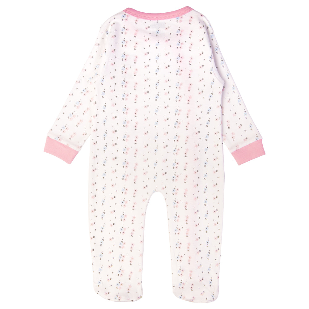 Babies Basic - Printed Cotton Long Sleeves Sleepsuit/Romper - Pink/White