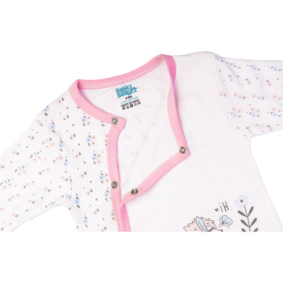 Babies Basic - Printed Cotton Long Sleeves Sleepsuit/Romper - Pink/White