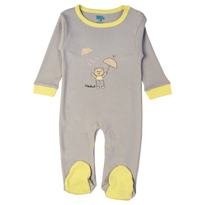 Babies Basic - Printed Cotton Long Sleeves Sleepsuit/Romper - Grey/Yellow