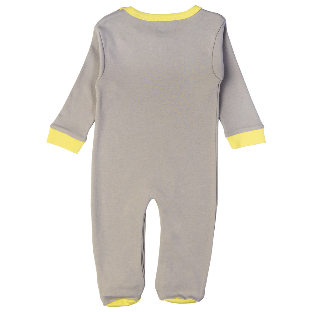 Babies Basic - Printed Cotton Long Sleeves Sleepsuit/Romper - Grey/Yellow