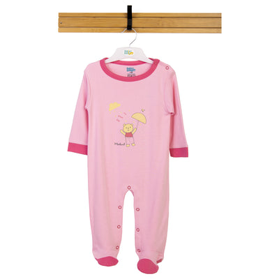 Babies Basic - Printed Cotton Long Sleeves Sleepsuit/Romper - Pink