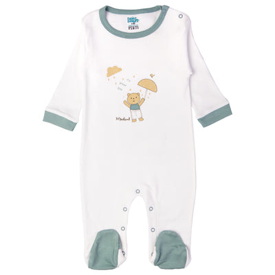 Babies Basic - Printed Cotton Long Sleeves Sleepsuit/Romper - White/Green