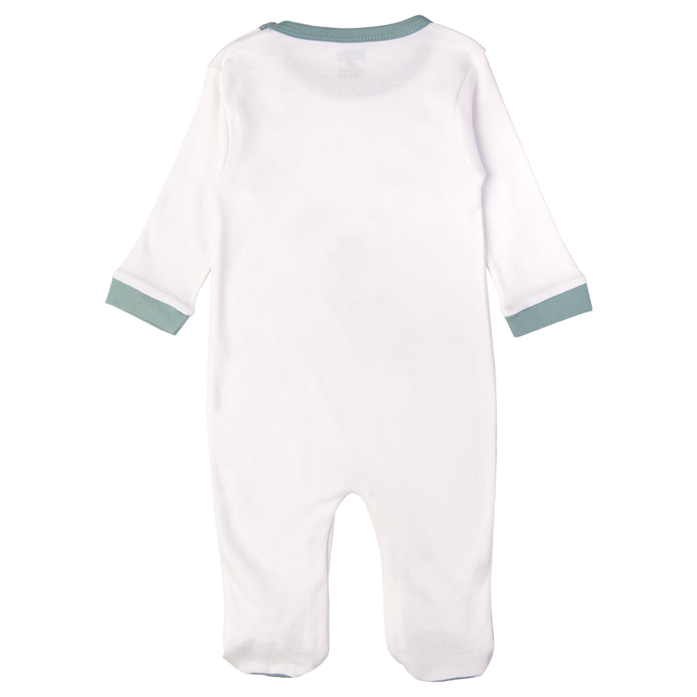 Babies Basic - Printed Cotton Long Sleeves Sleepsuit/Romper - White/Green