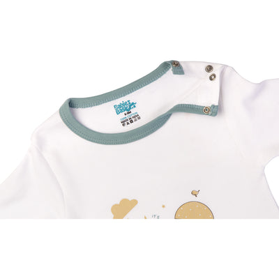 Babies Basic - Printed Cotton Long Sleeves Sleepsuit/Romper - White/Green