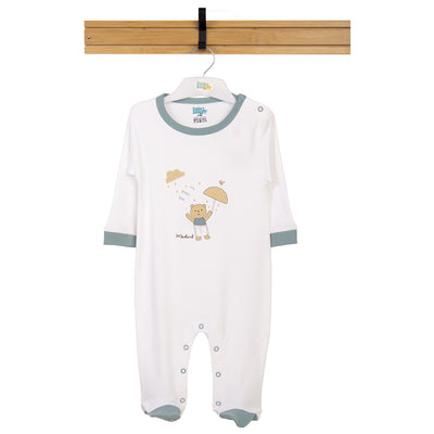 Babies Basic - Printed Cotton Long Sleeves Sleepsuit/Romper - White/Green