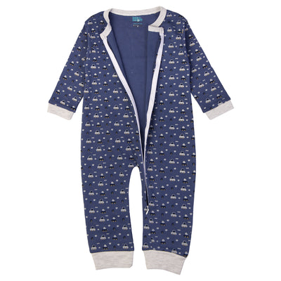 Babies Basic - Printed Cotton Long Sleeves Sleepsuit/Romper -Blue/Cream