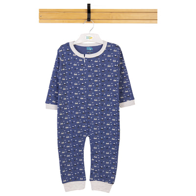 Babies Basic - Printed Cotton Long Sleeves Sleepsuit/Romper -Blue/Cream