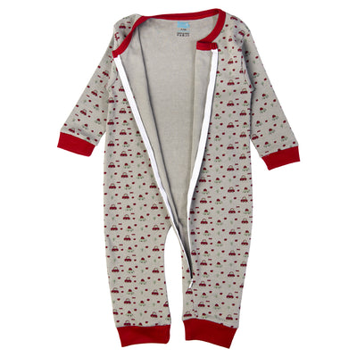 Babies Basic - Printed Cotton Long Sleeves Sleepsuit/Romper - Grey/Red