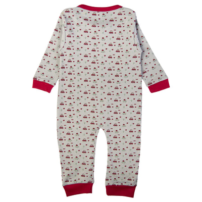 Babies Basic - Printed Cotton Long Sleeves Sleepsuit/Romper - Grey/Red