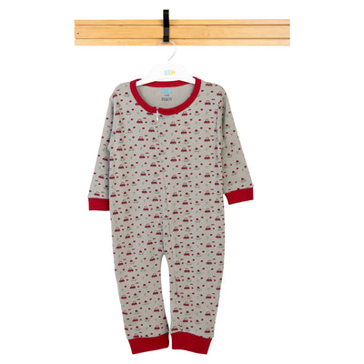 Babies Basic - Printed Cotton Long Sleeves Sleepsuit/Romper - Grey/Red