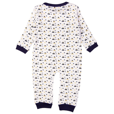 Babies Basic - Printed Cotton Long Sleeves Sleepsuit/Romper - White/Blue