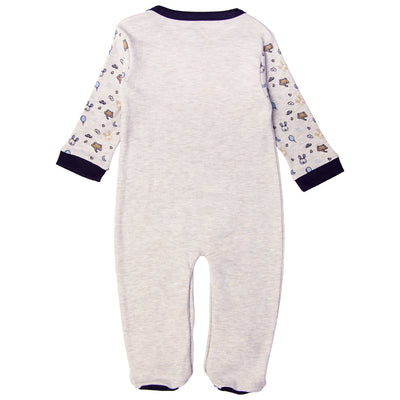 Babies Basic - Printed Cotton Long Sleeves Sleepsuit/Romper -Grey/Blue