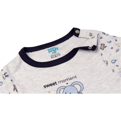 Babies Basic - Printed Cotton Long Sleeves Sleepsuit/Romper -Grey/Blue