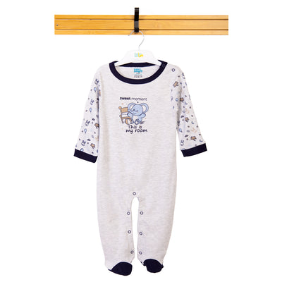 Babies Basic - Printed Cotton Long Sleeves Sleepsuit/Romper -Grey/Blue