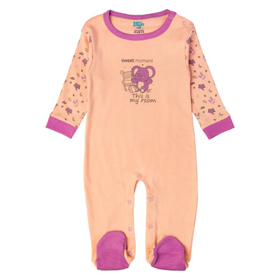 Babies Basic - Printed Cotton Long Sleeves Sleepsuit/Romper -Orange/Purple