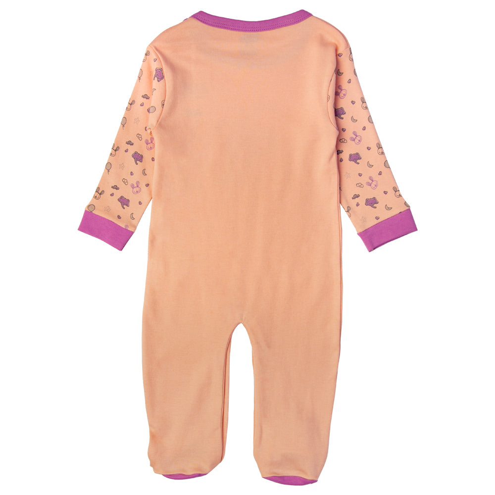 Babies Basic - Printed Cotton Long Sleeves Sleepsuit/Romper -Orange/Purple