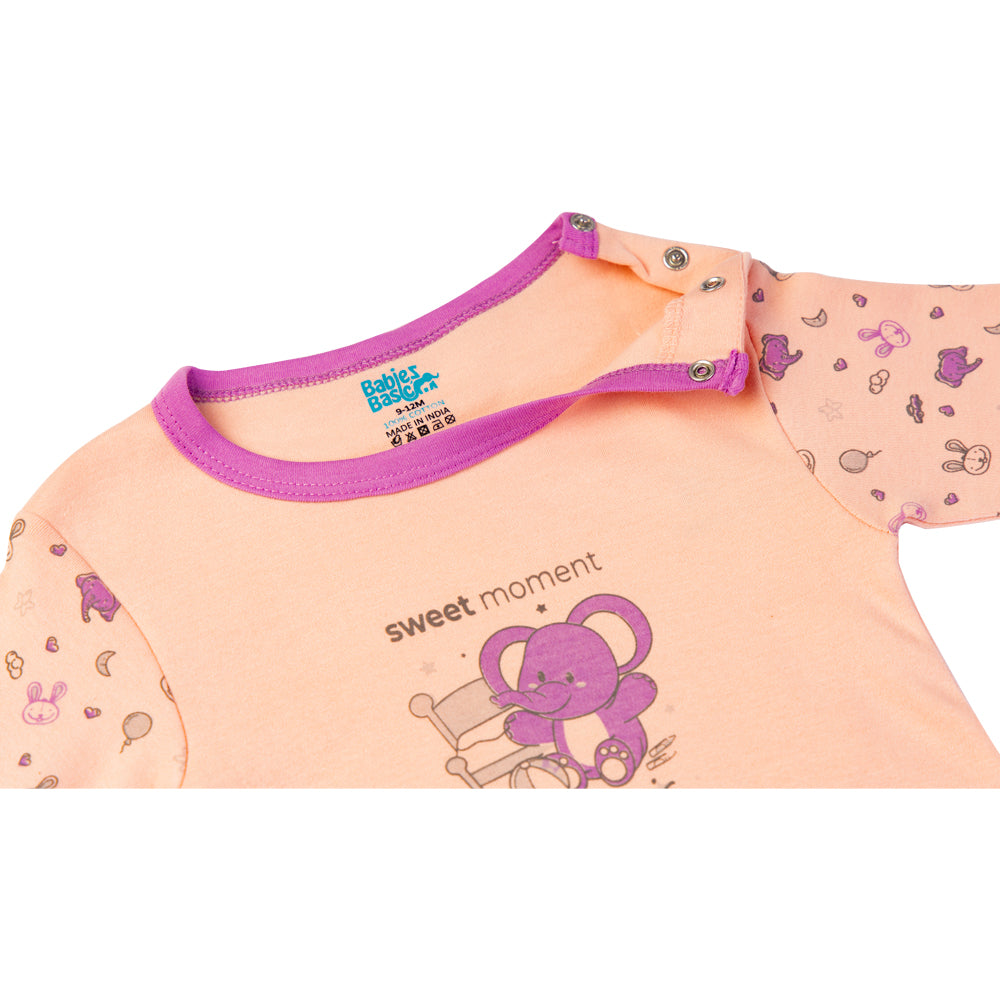 Babies Basic - Printed Cotton Long Sleeves Sleepsuit/Romper -Orange/Purple