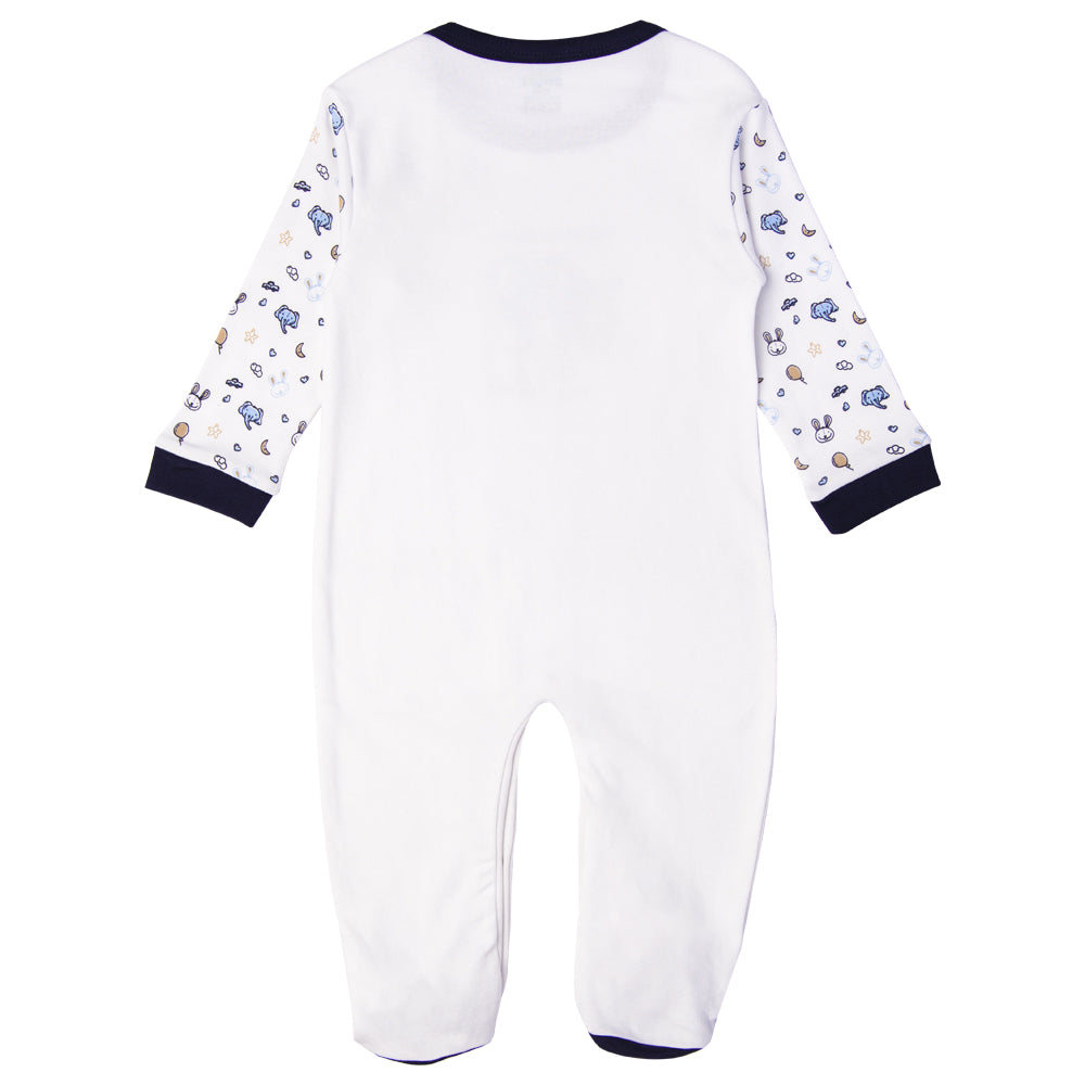 Babies Basic - Printed Cotton Long Sleeves Sleepsuit/Romper -White/Blue