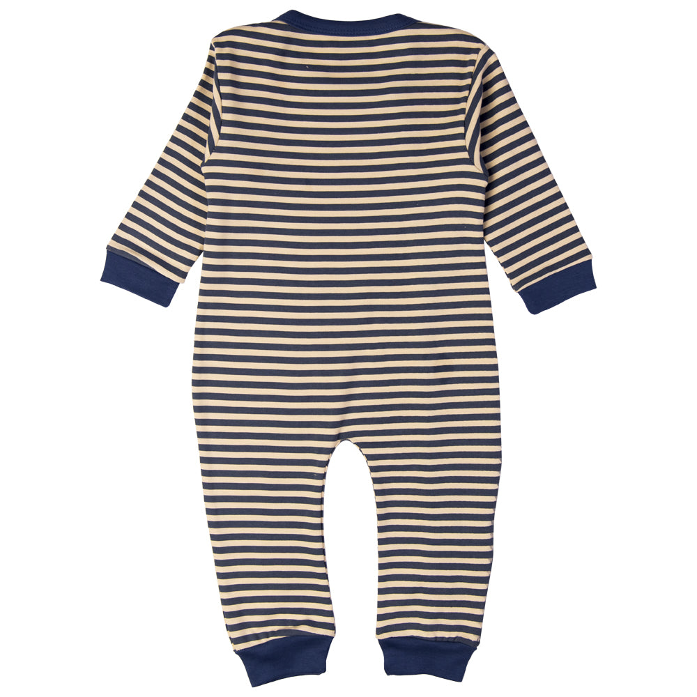 Babies Basic - Printed Cotton Long Sleeves Sleepsuit/Romper -Beige/Blue