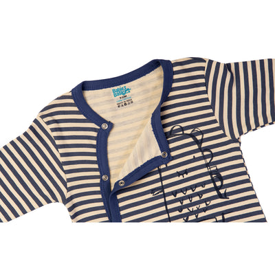 Babies Basic - Printed Cotton Long Sleeves Sleepsuit/Romper -Beige/Blue