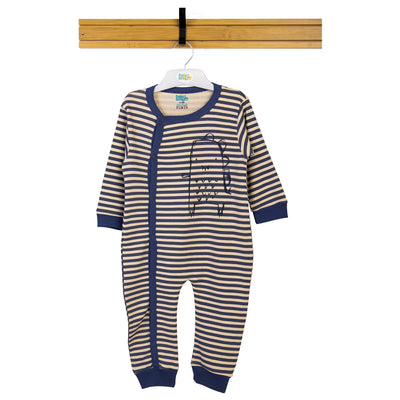 Babies Basic - Printed Cotton Long Sleeves Sleepsuit/Romper -Beige/Blue