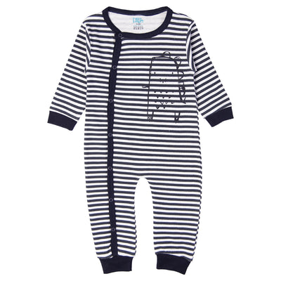 Babies Basic - Printed Cotton Long Sleeves Sleepsuit/Romper -Grey/Blue