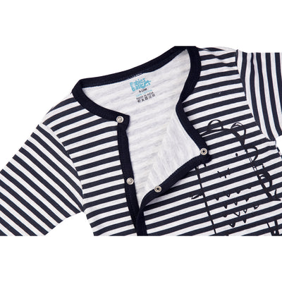 Babies Basic - Printed Cotton Long Sleeves Sleepsuit/Romper -Grey/Blue