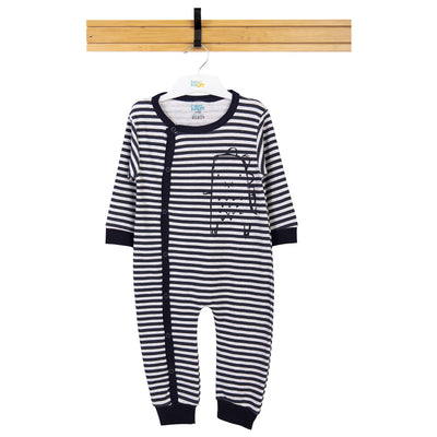 Babies Basic - Printed Cotton Long Sleeves Sleepsuit/Romper -Grey/Blue