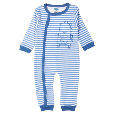 Babies Basic - Printed Cotton Long Sleeves Sleepsuit/Romper -Blue/White