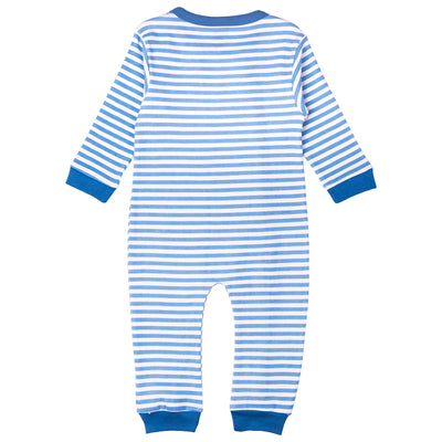 Babies Basic - Printed Cotton Long Sleeves Sleepsuit/Romper -Blue/White