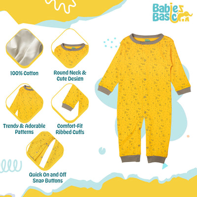 Babies Basic - Printed Cotton Long Sleeves Sleepsuit/Romper -Yellow