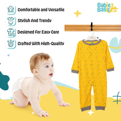 Babies Basic - Printed Cotton Long Sleeves Sleepsuit/Romper -Yellow