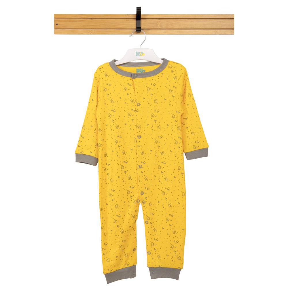 Babies Basic - Printed Cotton Long Sleeves Sleepsuit/Romper -Yellow