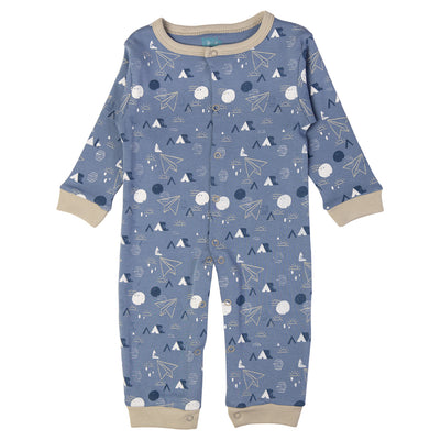 Babies Basic - Printed Cotton Long Sleeves Sleepsuit/Romper -Blue