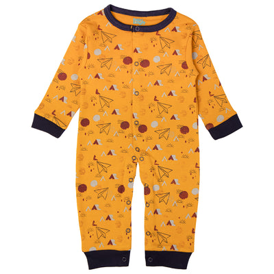 Babies Basic - Printed Cotton Long Sleeves Sleepsuit/Romper -Mustard Yellow