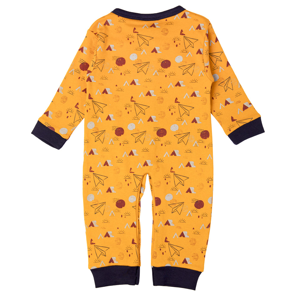 Babies Basic - Printed Cotton Long Sleeves Sleepsuit/Romper -Mustard Yellow